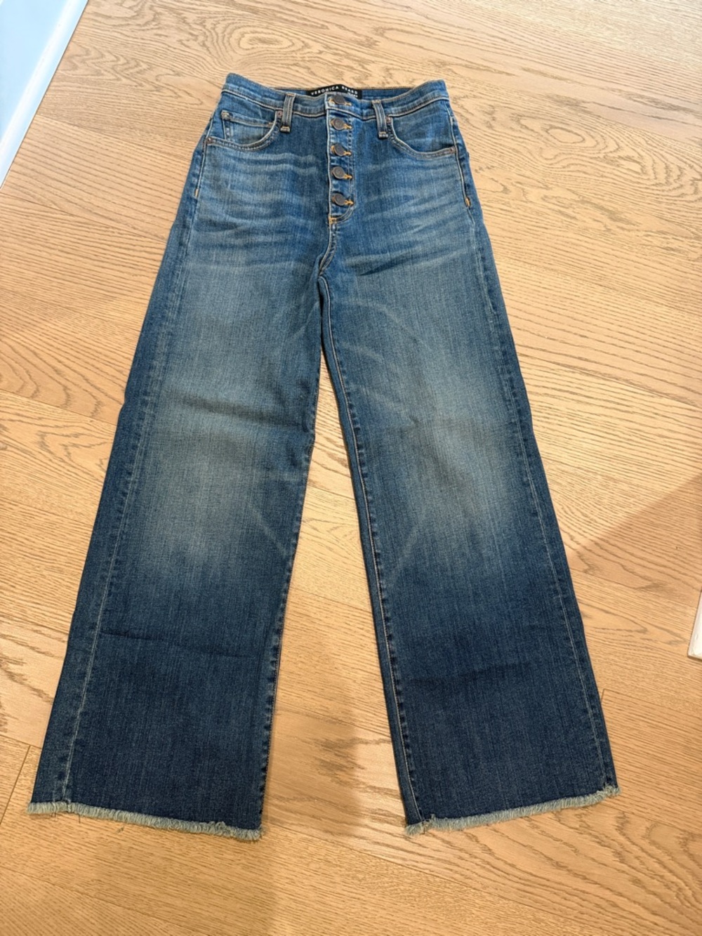 Veronica Beard Distressed Wide-Leg Button-Fly Jeans - Blue
